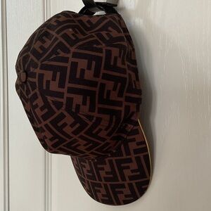 Fendi Brown/Black FF Monogram w Yellow Trim Baseball Cap